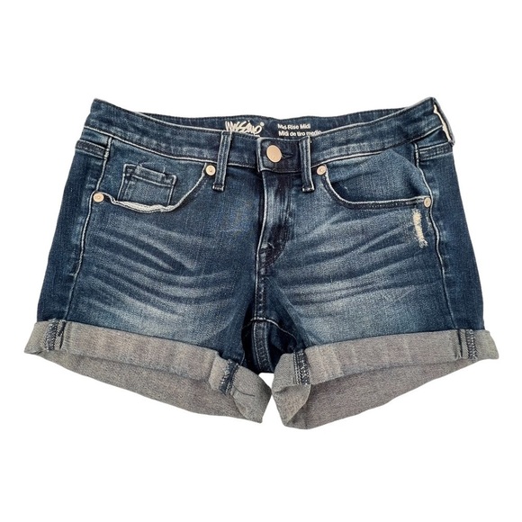 Mossimo Supply Co Distressed Mid Rise Midi Cuffed Hem Jean Shorts Size 25 Womens - Picture 1 of 5